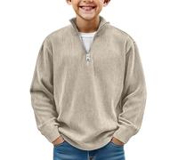 ofeirhz Chemise vierge à manches longues demi-fermeture éclair mode couleur unie chemise de sport jeune garçon thermique manches longues (Kaki, 11-12 ans)