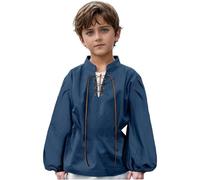 ofeirhz Ensemble de chemises à col montant pour garçons et grands enfants - Chemise tendance en coton respirant - Bleu marine - 6-8 ans