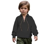 ofeirhz Haut en maille pour grands enfants - Col montant - Chemise tendance en coton respirant - Haut uni pour garçons (noir, 8-10 ans)