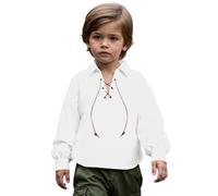 ofeirhz Haut en maille pour grands enfants - Col montant - Chemise tendance en coton respirant - Haut uni pour garçons (blanc, 3-4 ans)