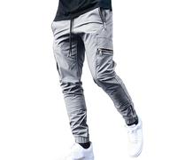 ofeirhz Pantalon de travail pour homme multi-poches taille élastique pantalon de combat droit slim durable jogging travail jogging travail cordon élastique pantalon d'entraînement avec poches zippées