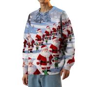 ofeirhz Pull de Noël pour homme - Imprimé Père Noël amusant - Pull de Noël à manches longues et col rond - Pull thermique ample décontracté facile d'entretien - Idéal pour le week-end - Loisirs, bleu
