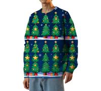 ofeirhz Pull de Noël pour homme - Imprimé Père Noël amusant - Pull de Noël à manches longues et col rond - Pull thermique ample décontracté facile d'entretien - Idéal pour le week-end - Loisirs, bleu