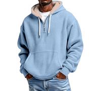 ofeirhz Sweat à capuche en polaire pour homme avec fermeture éclair quart de long, chaud et confortable, pull à capuche mélangé lourd pour le travail et pour un usage personnel et pour offrir, bleu