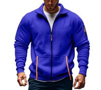 ofeirhz - Sweat à capuche pour homme avec fermeture éclair sans capuche, col ras du cou, manches longues, léger, extensible, avec plusieurs poches, veste active, cardigans, ensemble de survêtement