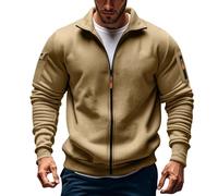 ofeirhz - Sweat à capuche pour homme sans capuche avec fermeture éclair, col ras-du-cou, manches longues, léger, extensible, avec plusieurs poches, veste active, cardigans, survêtement, pull à capuche