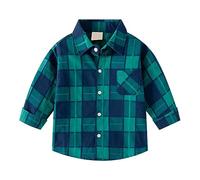 ofeirhz Top Boy 4 ans Automne Chemise à carreaux Revers Bas Poignets Tops Gentleman Tops Tous les jours École Mariage Fleur Garçons Tenues 1t Top Boy (Vert, 4-5 ans)