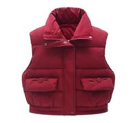 ofeirhz Vestes et manteaux pour grandes filles à col montant, légers et chauds, plusieurs couleurs (noir, beige) pour petites filles, veste bouffante taille 4 (rouge, 11 à 12 ans)