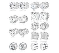 Ofeiyaa Boucles d'oreilles magnétiques à tige en acier inoxydable non percées en forme de cœur rond carré triangle halo pour homme et femme Faux clous d'oreilles à clipser pour oreilles sensibles