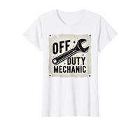 Off Duty Mechanic Plaque de décoration de Garage Vintage T-Shirt, Femme, Blanc, S