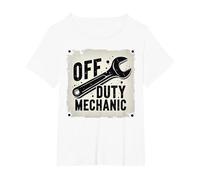 Off Duty Mechanic Plaque de décoration de Garage Vintage T-Shirt, Femme Grandes Tailles, Blanc, 6X