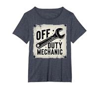 Off Duty Mechanic Plaque de décoration de Garage Vintage T-Shirt, Femme Grandes Tailles, Bleu Chiné, 6X
