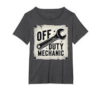 Off Duty Mechanic Plaque de décoration de Garage Vintage T-Shirt, Femme Grandes Tailles, Chiné Foncé, 6X