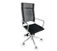 OFF LINE Chaise de bureau directionnel en maille noire avec accoudoirs en acier chromé et roues caoutchoutées, 70 x 70 x 120 cm (chrome - noir, dossier haut)