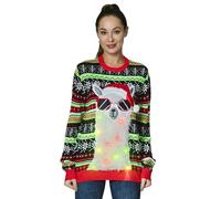 OFF THE RACK Pull de Noël Laid, LED Sweat à Tricoté Drôle de Noël pour Femmes avec Un Renne Elfe Lama et Un Arbre de Noël, Sweat-Shirt Festif Unisexe pour NoëlMr Lama LoverL