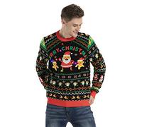 OFF THE RACK Pull de Noël Laid, LED Sweat à Tricoté Drôle de Noël pour Hommes avec Un Renne Elfe Lama et Un Arbre de Noël, Sweat-Shirt Festif Unisexe pour Noël Season's Shake OffL