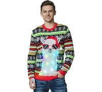 OFF THE RACK Pull de Noël Laid, LED Sweat à Tricoté Drôle de Noël pour Hommes avec Un Renne Elfe Lama et Un Arbre de Noël, Sweat-Shirt Festif Unisexe pour Noël Mr Lama Lover3XL