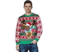OFF THE RACK Pull de Noël Laid, LED Sweat à Tricoté Drôle de Noël pour Hommes avec Un Renne Elfe Lama et Un Arbre de Noël, Sweat-Shirt Festif Unisexe pour Noël Dis Rudy, Qui Datent ?M