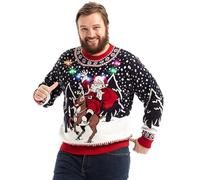 OFF THE RACK Pull de Noël Laid, LED Sweat à Tricoté Drôle de Noël pour Hommes avec Un Renne Elfe Lama et Un Arbre de Noël, Sweat-Shirt Festif Unisexe pour Noël Rockin' A Rudolph Original3XL