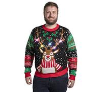 OFF THE RACK Pull de Noël Laid, LED Sweat à Tricoté Drôle de Noël pour Hommes avec Un Renne Elfe Lama et Un Arbre de Noël, Sweat-Shirt Festif Unisexe pour Noël Get Lit with RudyXXL