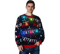 OFF THE RACK Pull de Noël Laid, LED Sweat à Tricoté Drôle de Noël pour Hommes avec Un Renne Elfe Lama et Un Arbre de Noël, Sweat-Shirt Festif Unisexe pour Noël Toutes Les Garnitures FestivesS