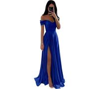 Off The Shoulder Satin Bridesmaid Dresses a-Line Long Evening Party Gown Prom Dress with Slit