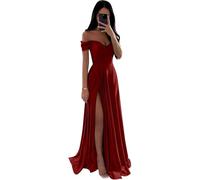 Off The Shoulder Satin Bridesmaid Dresses a-Line Long Evening Party Gown Prom Dress with Slit