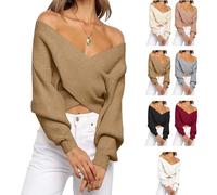 Off The Shoulder Sweater for Women Fall Fashion Sweater Scarf V Neck Cropped Sweaters Long Sleeve Wrap SweaterScarf (Brown, XL)