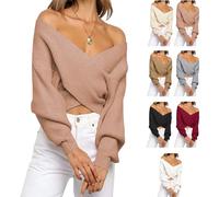 Off The Shoulder Sweater for Women Fall Fashion Sweater Scarf V Neck Cropped Sweaters Long Sleeve Wrap SweaterScarf (Pink, L)