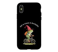Off to Cause A Kerfuffle Fun Weird Frog Riding Bike Design Coque pour iPhone X/XS