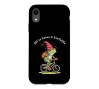Off to Cause A Kerfuffle Fun Weird Frog Riding Bike Design Coque pour iPhone XR