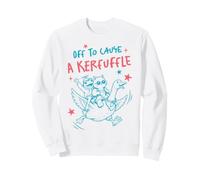 Off to Cause A Kerfuffle Funny Goose Cat Frog Humour Art Sweatshirt