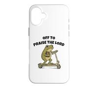 Off to Praise The Lord Funny Christian Meme Frog Humor Coque pour iPhone 16 Plus