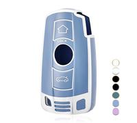 OFF WE GO Coque tui Cles Boitier e Voiture pour BMW 1er E81 E82 E87 E88 3er E90 E91 E92 E93 5er E60 E61 6er E63 E64 X1 E84 X5 E53 E70 Étui Clés Voiture Clé à Télécommande, Bleu Argent