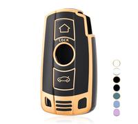 OFF WE GO Coque tui Cles Boitier e Voiture pour BMW 1er E81 E82 E87 E88 3er E90 E91 E92 E93 5er E60 E61 6er E63 E64 X1 E84 X5 E53 E70 Étui Clés Voiture Clé à Télécommande, Noir Or