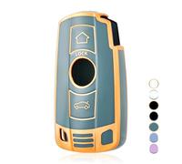 OFF WE GO Coque tui Cles Boitier e Voiture pour BMW 1er E81 E82 E87 E88 3er E90 E91 E92 E93 5er E60 E61 6er E63 E64 X1 E84 X5 E53 E70 Étui Clés Voiture Clé à Télécommande, Bleu Or