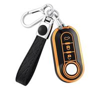 OFF WE GO Coque Clé Etui Cles pour Fiat 500 Punto Bravo Panda Lancia Ypslon Abarth Doblo Ducato Idea Linea Ulysse Tipo Voiture Clé à Télécommande Étui avec Porte-clés Couvre Clef Cache Cle, Or Noir