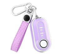 OFF WE GO Coque tui Cles pour Fiat 500 Punto Bravo Panda Lancia Ypslon Abarth Doblo Ducato Idea Linea Ulysse Voiture Clé à Télécommande Étui avec Porte-clés Couvre Clef Cache Cle, Argent Violet