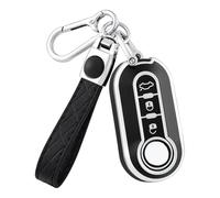 OFF WE GO Coque Clé Etui Cles pour Fiat 500 Punto Bravo Panda Lancia Ypslon Abarth Doblo Ducato Idea Linea Ulysse Tipo Voiture Clé à Télécommande Étui avec Porte-clés Couvre Clef Cache Cle,Argent Noir