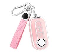 OFF WE GO Coque Clé Etui Cles pour Fiat 500 Punto Bravo Panda Lancia Ypslon Abarth Doblo Ducato Idea Linea Ulysse Tipo Voiture Clé à Télécommande Étui avec Porte-clés Couvre Clef Cache Cle,Argent Rose