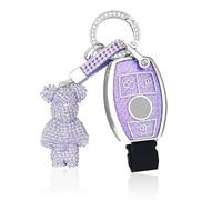 OFF WE GO Coque tui Cles pour Mercedes Benz A B C E GLA GLC GLE GLK SLK CLA CLK W176 W245 A203 W204 W211 Étui Clés Boitier Clé Voiture Protecteur Clé Voiture avec Porte-clés,Violet