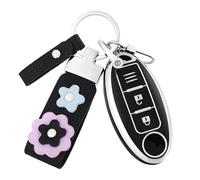 OFF WE GO Coque tui Cles pour Nissan X-Trail Qashqai Murano Micra Leaf Kicks Tiida Pathfinder Note Juke Cube Boitier Clé Voiture Étui Clés avec Porte-clés Voiture Clé à Télécommande, Noir Argent