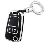 OFF WE GO Coque Clé Etui Cles pour Opel Astra j Zafira Aveo Matiz Cruze Captiva Spark Orlando Trax Étui Clés avec Porte-clés Voiture Clé à Télécommande Couvre Clef, Noir Argent