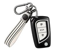 OFF WE GO Coque tui Cles pour Toyota RAV4 Scion TC IM Corolla Prius Yaris Aygo Auris Camry Avensis Voiture Clé à Télécommande Étui avec Porte-clés Étui Clés Couvre Clef Cache Cle, Blanc