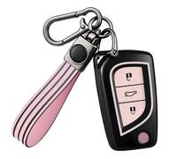 OFF WE GO Coque tui Cles pour Toyota RAV4 Scion TC IM Corolla Prius Yaris Aygo Auris Camry Avensis Voiture Clé à Télécommande Étui avec Porte-clés Étui Clés Couvre Clef Cache Cle, Rose