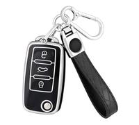 OFF WE GO Coque tui Cles pour VW Golf 4 5 6 Polo Passat Tiguan Touran T5 Caddy Skoda Octavia Seat Leon Ibiza Voiture Clé à Télécommande Étui avec Porte-clés Couvre Clef Cache Cle,Argent Noir