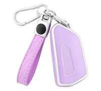 OFF WE GO Coque tui Cles pour VW Golf 8 ID3 ID4 GTI GTE MK8 Seat Leon Ateca Tarraco Skoda Octavia 8 Voiture Clé à Télécommande Étui avec Porte-clés Couvre Clef Cache Cle, Argent Violet