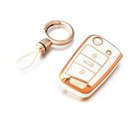 OFF WE GO Coque de Clé Voiture avec Porte-clés pour VW Golf 7 Coque de clé TPU 3 Bouton Accessoire clé de Voiture pour Golf 7+ Variante Polo Seat Leon Skoda Rapid Passat Arona Kodiag, Platine