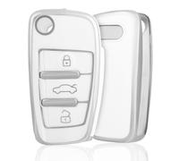 OFF WE GO Coque de Clé Voiture pour Audi 3 Bouton TPU Accessoire Clé de Voiture pour A3 S3 A4 S4 RS4 A6 S6 RS6 Q7 TT TTS R8 Coque Protection de Clé de Voiture, Argent Blanc