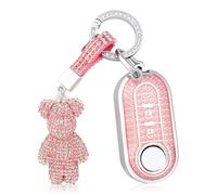 OFF WE GO Etui Cles Coque Clé pour Fiat 500 Lancia Ypslon Brava Bravo Cabrio Nuova Doblo Ducato Grande Punto Panda Qubo Étui Clés Boitier Clé de Voiture Protecteur Clé Voiture avec Porte-clés, Rose